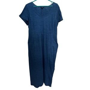 Pure Jill Indigo Petite Women's Blue Cotton Short Sleeve Maxi Dress Size L